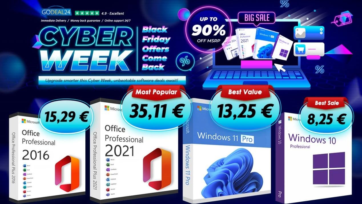 Cyber ​​​​Week 2024 : Profitez d’Offres Imbattables sur Microsoft Office et Windows 11 à partir de seulement 10€ sur Godeal24 !